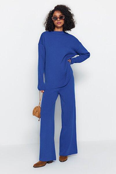 Trendyol Collection Indigová základní sada úpletu nahoře a dole - Wide Fit Twoaw23Au00255