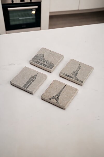 Baumatelier New York, Paris, London, Roma Natural Stone Travertine Coasters S...