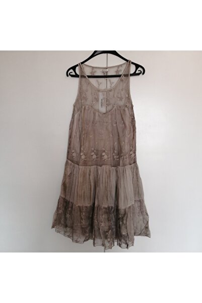 Butik Tülin Otantik pamuk transparan çiçek nakışlı tül kombin gri degrade par...