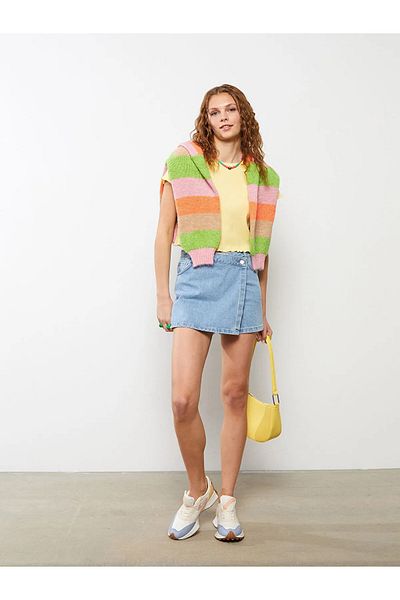 MAKRAS EXCLUSIVE Fustă de damă, pantaloni scurți de jeans, cu talie înaltă, sezon nou