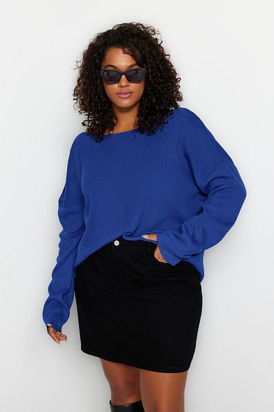 Trendyol Curve Saks Back Cross Band Detaillierter Strickpullover