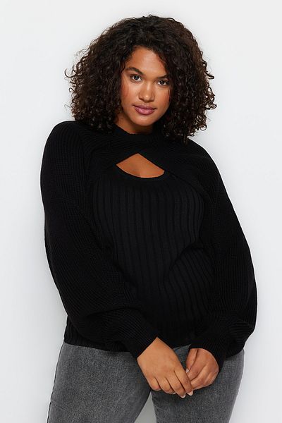 Trendyol Curve Black Collar Detailed Knitwear Sweater TBBAW24AN00027