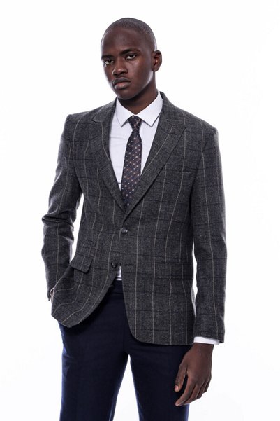 Wessi Ekose Sivri Yaka Slim Fit Füme Erkek Ceket