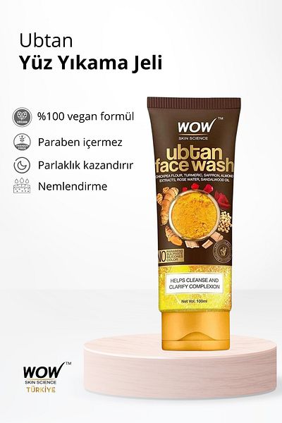 WOW Skin Science 100ml Ubtan Face Wash Gel - Turmeric, Saffron, Almond, Rose Water, Sandalwood Oil