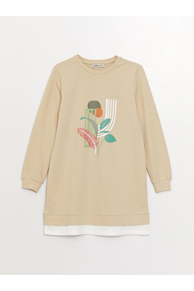 LC Waikiki Bisiklet Yaka Baskılı Uzun Kollu Kadın Tunik