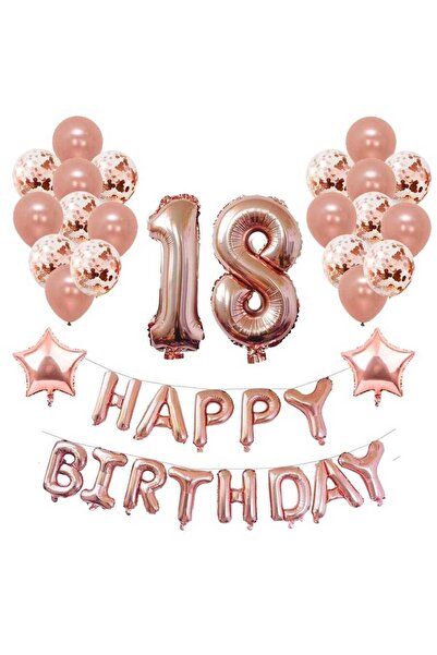 aşkın concept 18 Yaş Happy Bırhday Folyo Balon Set Rose Gold