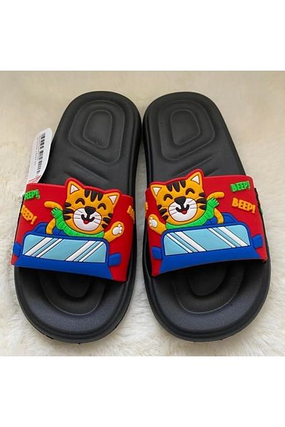 GEZER Car Cat Patterned Anti-Slip Red Blue Unisex Children's Slippers