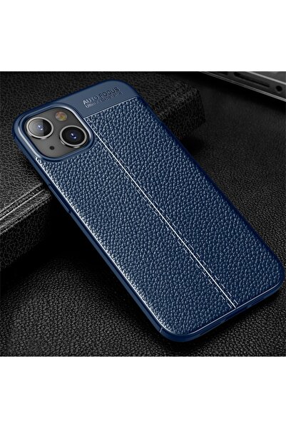 Nezih Case Apple iPhone 14 Plus Uyumlu Deri Görünümlü Dikiş Desenli Kamera Ko...