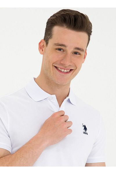 U.S. Polo Assn. ΒΑΣΗ. Polo Assn. Ανδρικό μπλουζάκι με λαιμόκοψη λευκό TP08IY023