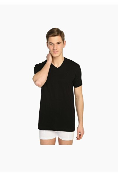 Tutku Men's Black Ribbed V-Neck Undershirt 107 New Season 3 Pieces Economic Package