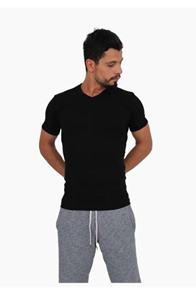 Tutku Men's Black Ribbed V-Neck Undershirt 107 New Season 3 Pieces Economic Package