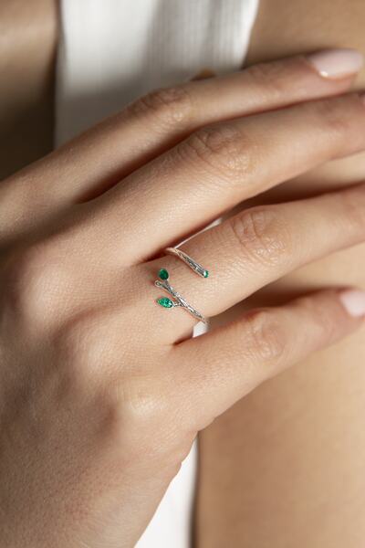 Elika Silver Kadın Ayarlanabilir Dallı Yaprak Model 925 Ayar Gümüş Yüzük