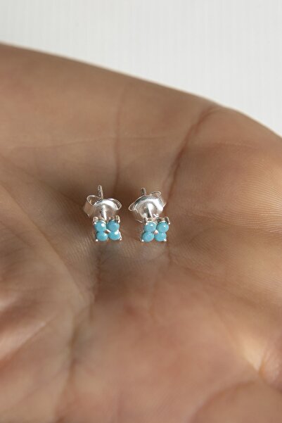 Elika Silver Kadın Mavi Yonca Model 925 Ayar Gümüş Küpe