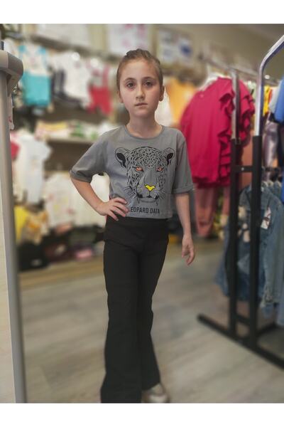 Kız çocuk leopar desenli crop tişört