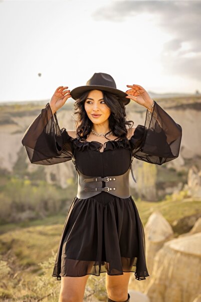 Sweet Demon Omuzdan Askılı Ayarlı Elbise Üzeri Şık Deri Korse, Deri Büstiyer ...