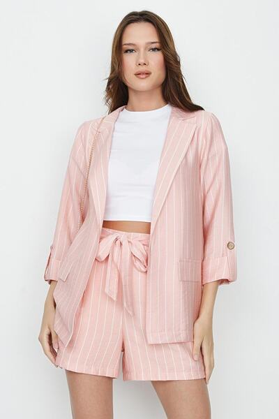 Select Moda Γυναικείο ροζ λινό μπουφάν