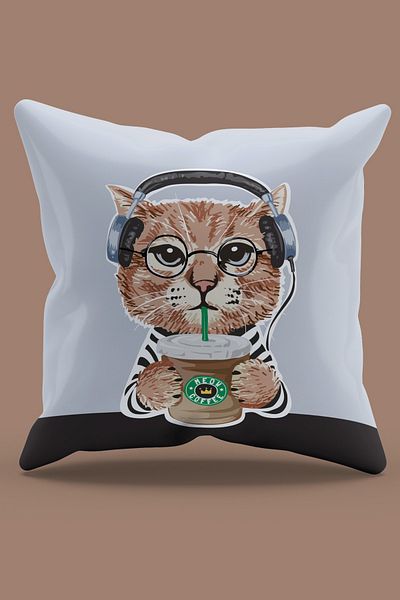 Moud's Double Sided Printed Cat Pattern Suede Throw Pillow Cover with Headphones - PL785