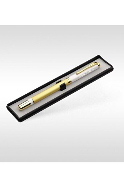 Bk Gift Kişiye Özel Kutulu Lüks Altın Yaldız Beyaz Roller Kalem Set Model 1511