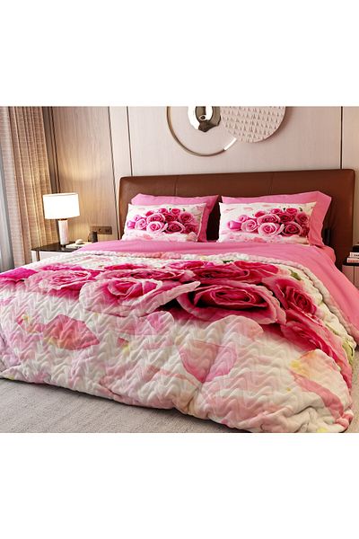 ALACA HOME COLLECTİON مجموعة بيكيه مكونة من 6 قطع من Pink Rose Rain للفصول الأربعة