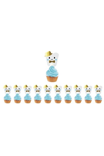 aşkın concept ilk Diş Mavi Temalı Varaklı Parti Cupcake Kürdanı 10'lu