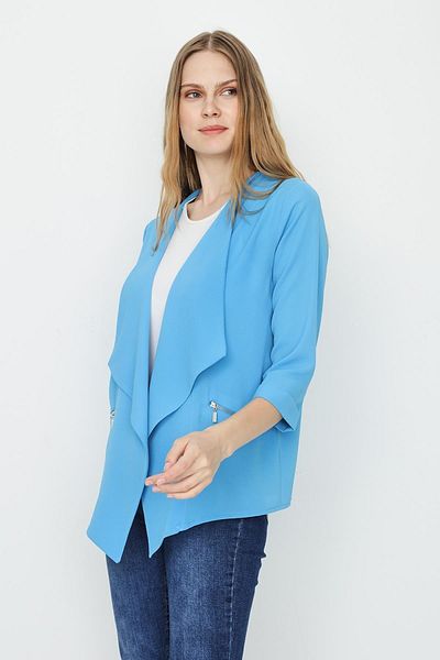 Select Moda Jachetă subțire cu croială asimetrică albastră pentru femei
