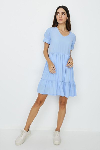 Select Moda Rochie de damă, albastră, cu decolteu în V, cu volane