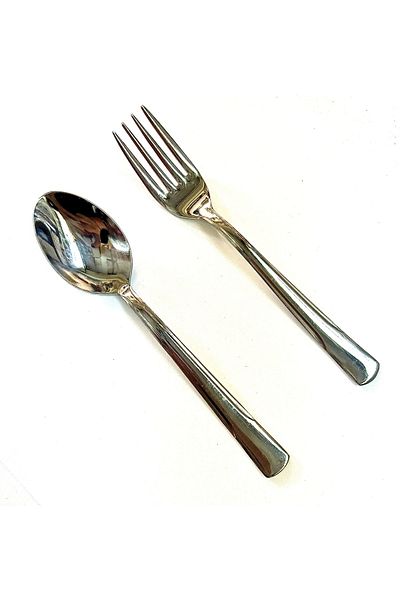 Yetkin Stainless Steel Dessert Spoon Fork 2 Mm (6 Pieces of Spoons-6 Pieces of Fork)