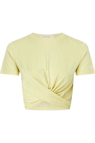Calvin Klein Дамска златна тениска - Детайл на талията, къс ръкав, лого на рамото J20J 222128 -Kcq