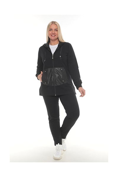 WND SPORT Long Sleeve Pocket Detailed Hooded T-Shirt Classic Leg 3-Piece WND Women's Plus Size Tracksuit Set
