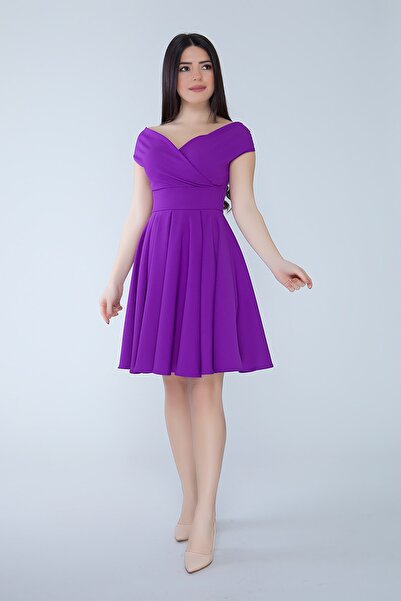 Bidoluelbise Γυναικείο βάρκα γιακά με ντραπέ υφασμάτινο πλισέ μίνι βραδινό φό...