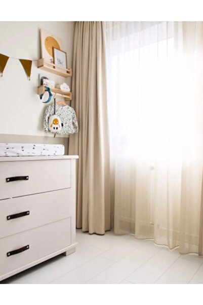 Ran Perde Pilesiz Büzdürmeli Ekstrafor Bej Tül Perde -Kurşunlu