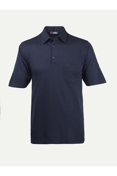 Çizgi Triko Ανδρικό πουκάμισο με γιακά μπλουζάκι απλό μπλε ναυτικό χρώμα casual με λεπτομέρεια τσέπης