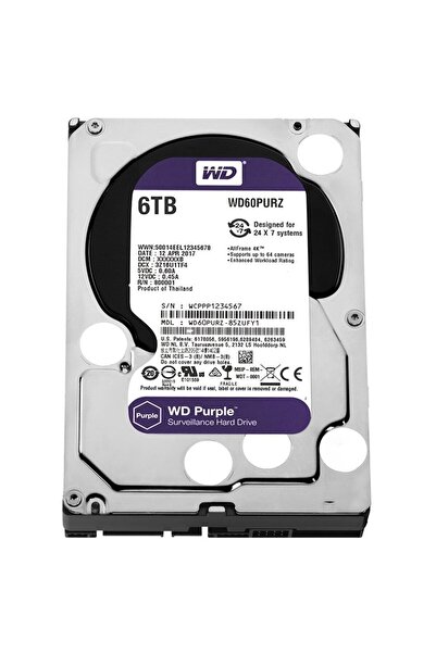 WD Purple Wd60purz/wd62purz 6 Tb Sata 6gb/s 7/24 Güvenlik Harddısk