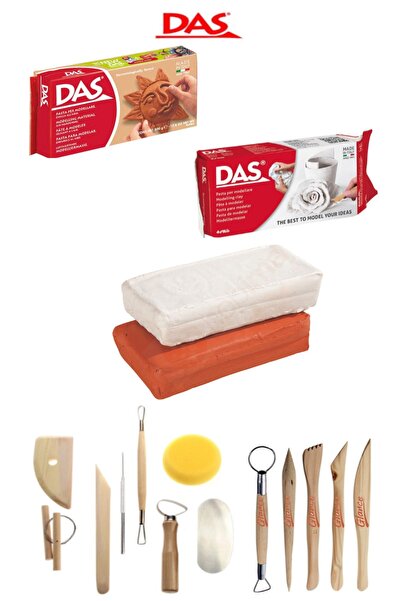 okulima Das Beyaz Kahve Seramik Kili 2x500gr 13'lü Şekillendirme seti