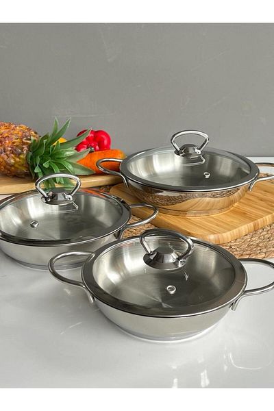 ROSSEV Stainless Steel 6 Piece Pan Set with Glass Lid