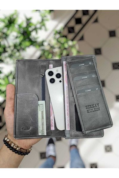 Visso leather Visso 901 Genuine Leather Hand Bag Zippered Wallet with Phone Compartment and Removable Card Holder Feature