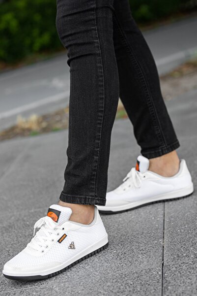 BOUIS Men's White Casual Lace-Up Mesh Anti-Sweat Flexible Sneaker Lifestyle Classic Sports Shoes