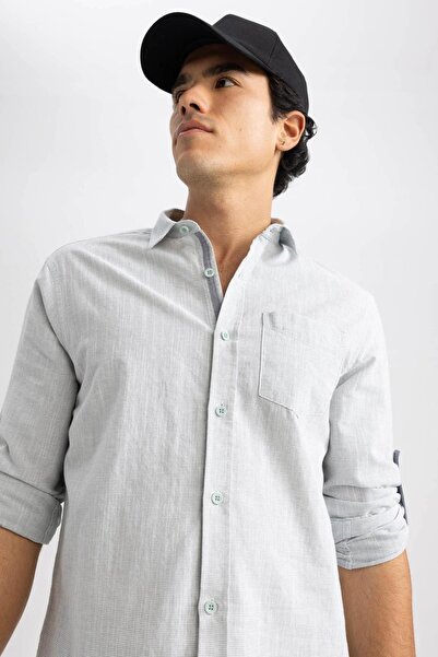 DeFacto Μακρυμάνικο πουκάμισο με λαιμόκοψη Polo με λεπτή εφαρμογή