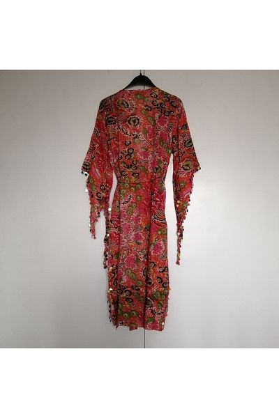 Manya Authentic cotton cheesecloth orange multicolor floral sequins sequin embroidery belted lace-up kaftan pareo Indian