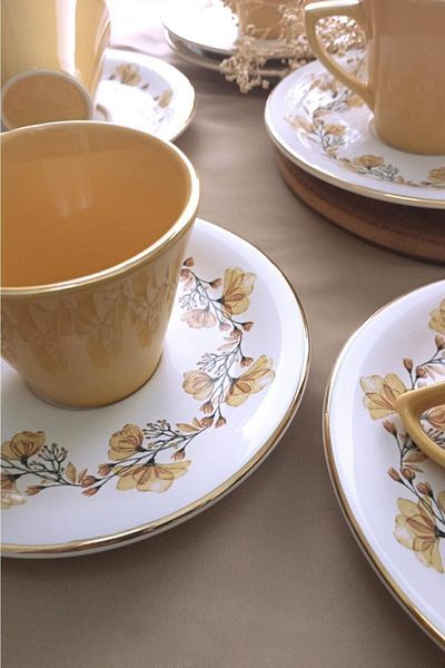Glore Istanbul Lizy Mustard 12 Pieces Tea Cup Set for 6 People