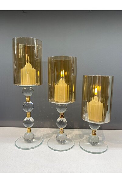 Peramari Dekoratif Kristal Cam Üçlü Boru Şamdan Gold