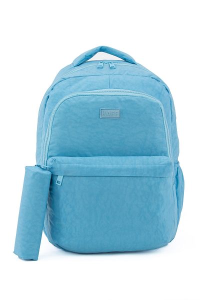 KAFF Unisex Turquoise 01102-SET Crinkle Fabric Waterproof Multi-Compartment School Backpack with Pen Holder