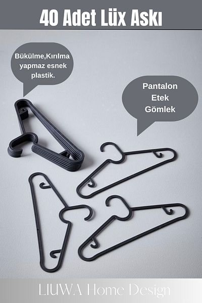 LIUWA 40 Black Non-Bending Pants, Clothes, Skirt Hangers