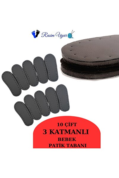 Rasim Uyar 10 Çift Siyah 3 Katmanlı Bebek Patik Tabanı - Esnek Hazır Delikli ...