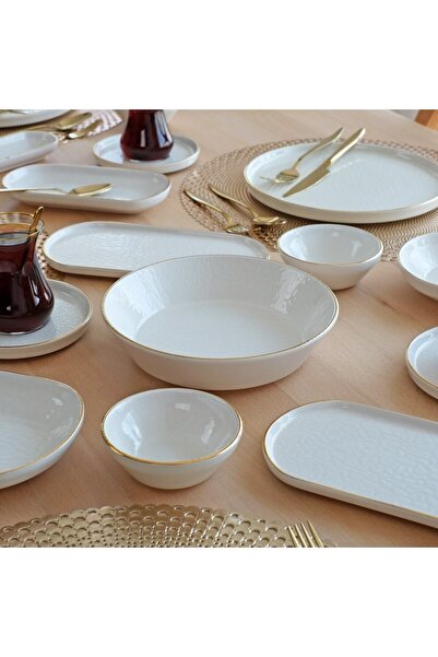 Glore Cream Gold Gilded 41 Piece Ceramic Breakfast Set for 6 People