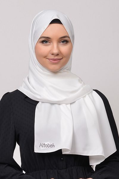 Altobeh Medina Silk Straight Hijab Shawl-λευκό