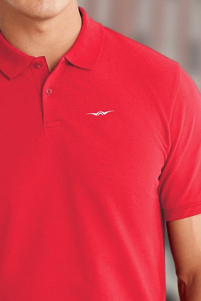 BESSA Men's Red Pocketless Polo Collar Printed Cotton T-Shirt