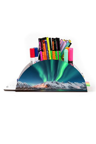 kutuTR Wooden VIP Astronaut and Space Rainbow Ruled Desktop Pen Holder Organizer with Assembled Box