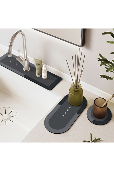 Else Dekor Else Anthracite Faucet Mat Σετ 3 Organizer Μπάνιου Νεροχύτης Ματ Σαπουνιού Θήκη Βούρτσας Κοσμήματα Ματ