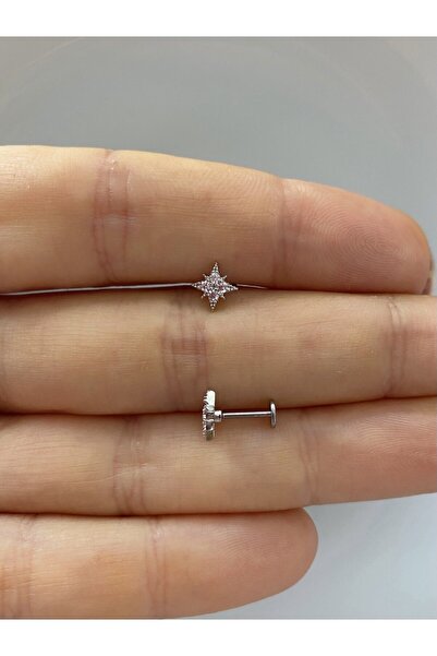 Arescollection CERRAHİ ÇELİK ARKASI DÜZ ÖNDEN TAKMALI LABRET TRAGUS HELİX CON...